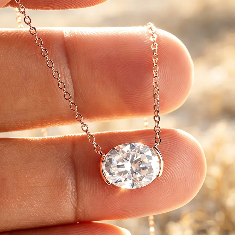 Smyoue New 1-3CT Pass Test Oval Cut Moissanite Necklace for Women Rose Gold Plated Wedding Solitaire Pendant 925 Sterling Silver