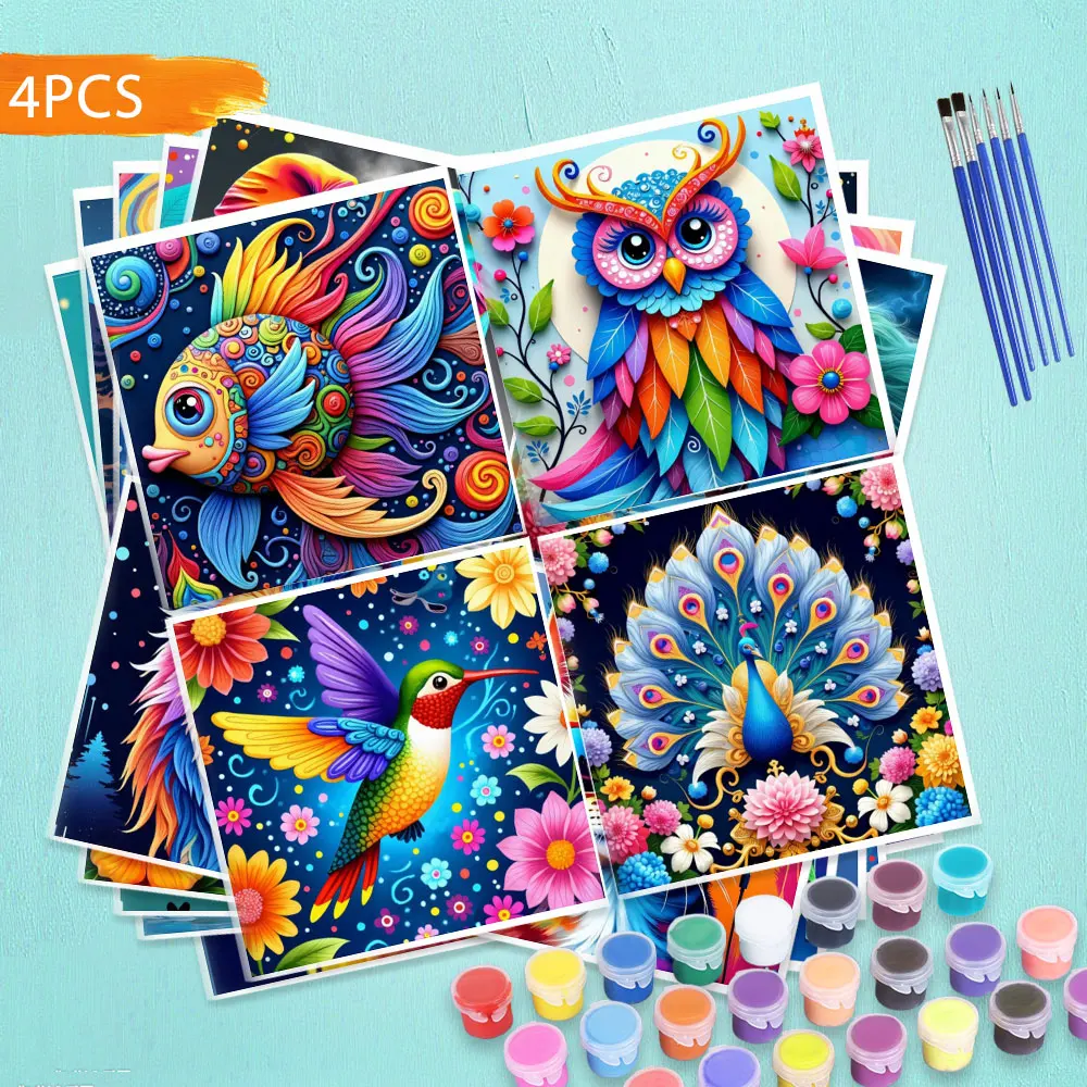 

AZQSD 4PCS Painting By Numbers Animal Colorful Handpained Kits Drawing On Canvas Elephant Cat Bird Home Decoration Unique Gift