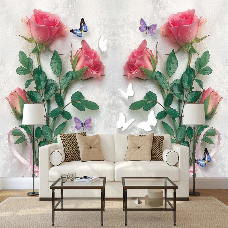 Custom Any Size Hand-painted 3D Relief Rose Mural Wallpaper Living Room Bedroom TV Background Papel De Parede Wall Painting