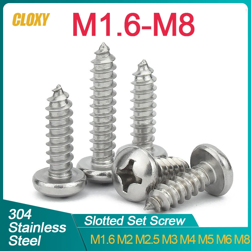 100~500pcs M1.2 M1.4 M1.5 M1.6 M1.7 M2 M2.2 M2.3 M2.6 Small 304 stainless steel Cross Phillips Pan Round Head Self tapping Screw