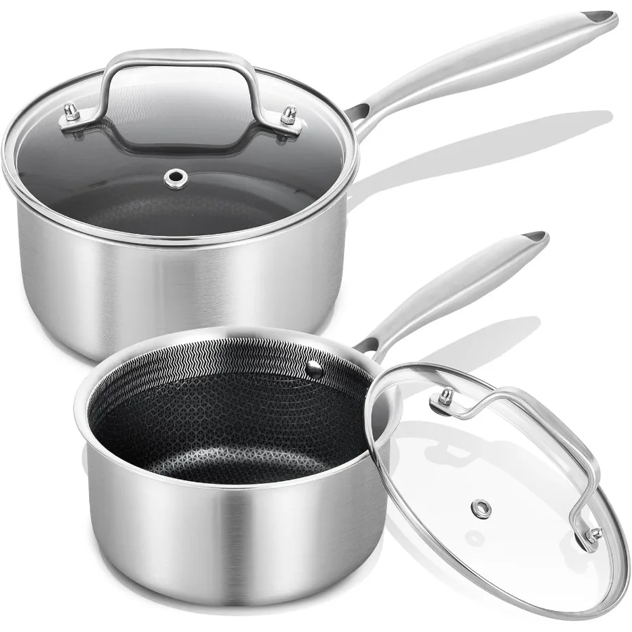 

Hybrid Tri-Ply Stainless Steel Non-Stick Saucepan Set of 2,1.5QT & 2.5QT Sauce Pots,Induction Pots and Pans Set,Heavy Duty and O