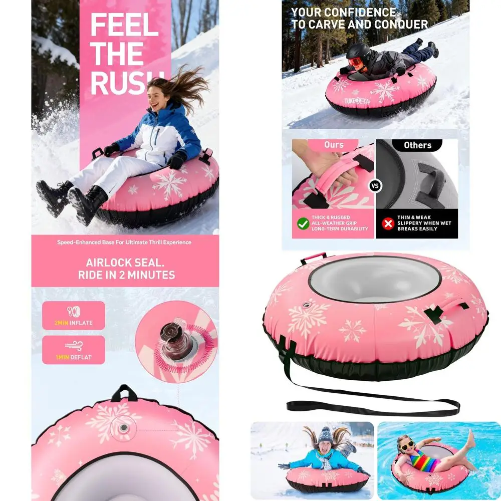 

Надувные снежные трубы для взрослых, сверхпрочные сани из ПВХ с холщовыми ручками, буксирными ремнями и ремонтными комплектами — идеально подходят для зимней семьи