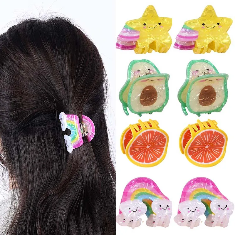 Oaoleer Mini Rainbow Avocado Hair Claw Clips For Women Girls Cartoon Fruit Star Crab Hairpin Hair Styling Tool Headwear Gift