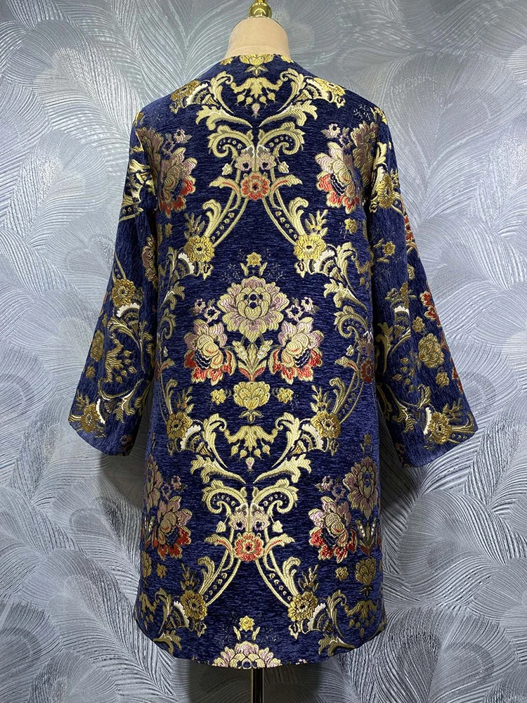 DLDENGHAN-abrigo Jacquard con cuentas de diamantes para mujer, cuello redondo, manga larga, botón oculto, ropa de abrigo Indie Folk, otoño