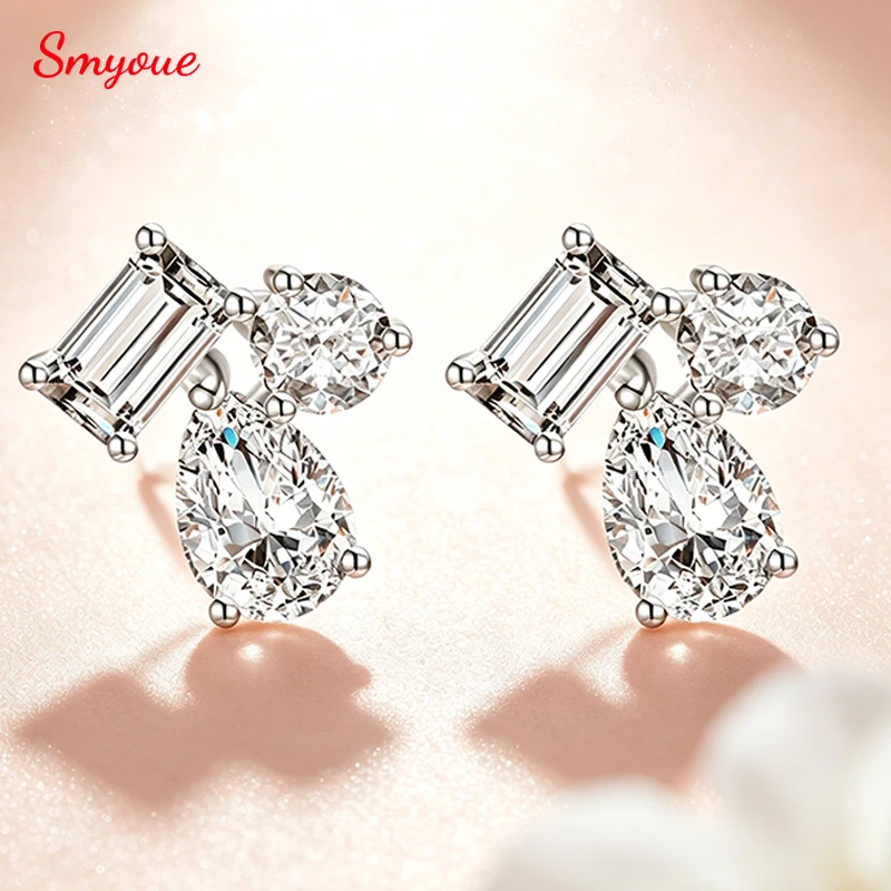 

Smyoue 2.4CT 3.6CT D Color Full Moissanite Stud Earrings for Women Girls 3 Gems Dainty Jewelry Lab Diamond S925 Sterling Silver