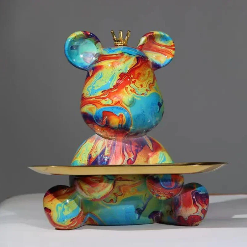 24cm Graffiti Abstract Bear Figurine Home Decoration Animal Statue Keys Storage Shelf Modern Room Sculpture Table Decor