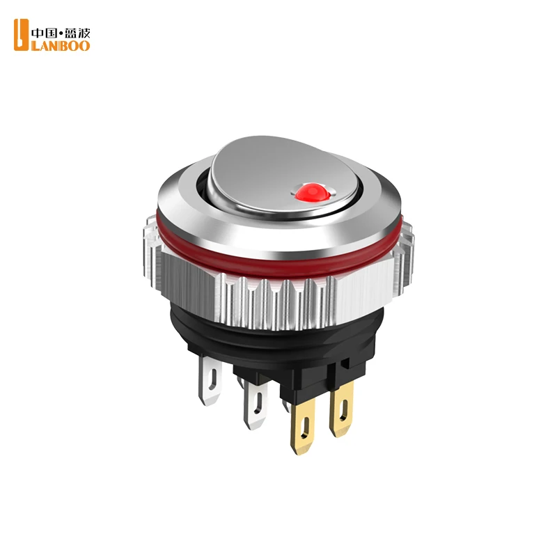 LANBOO 16MM Rocker switch 2NO/2NO2NC chrome-plated button or oxidized black button 7A current with led 5-24V/220V