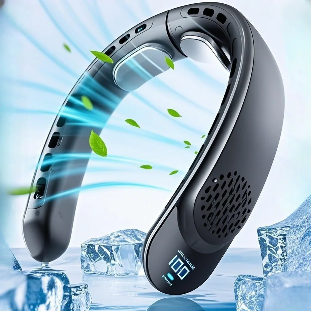 New Quad-Core USB Neck Fan Turbine Vaneless Design Easy Simple Control Carry for Outdoor Portable Portable Summer Gift Wearable