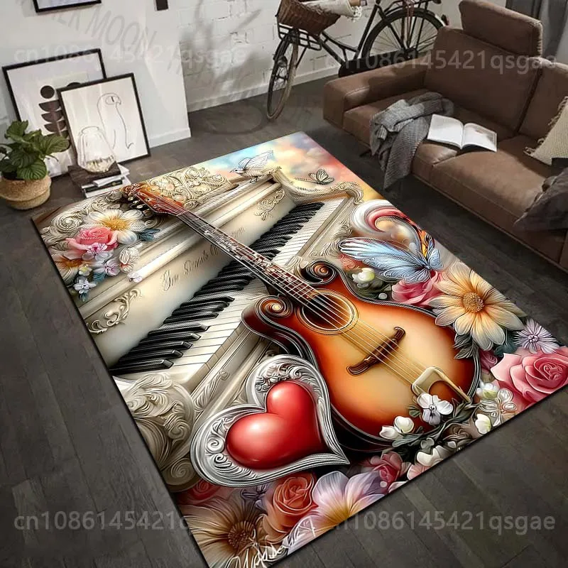 Verschiedene Größen, Klavier, Gitarre, Blumen, Schmetterling, Vogel, Herz, Teppich für Wohnzimmer, Schlafzimmer, Sofa, Heimdekoration, rutschfeste Bodenmatte