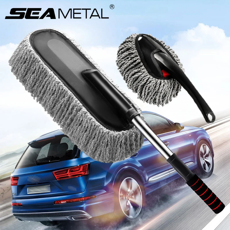 SEAMETAL Retractable Microfiber Car Wax Brush Wash Mop Multifunction Car Duster Removing Cheaner Towel Kits Car Cleaning Tool