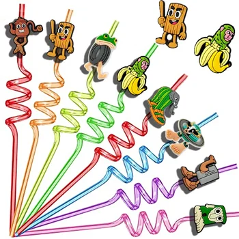 6/24Pc Tung Tung Sahur Tralalo Reusable Drinking Straws Birthday Party Decor for Water…