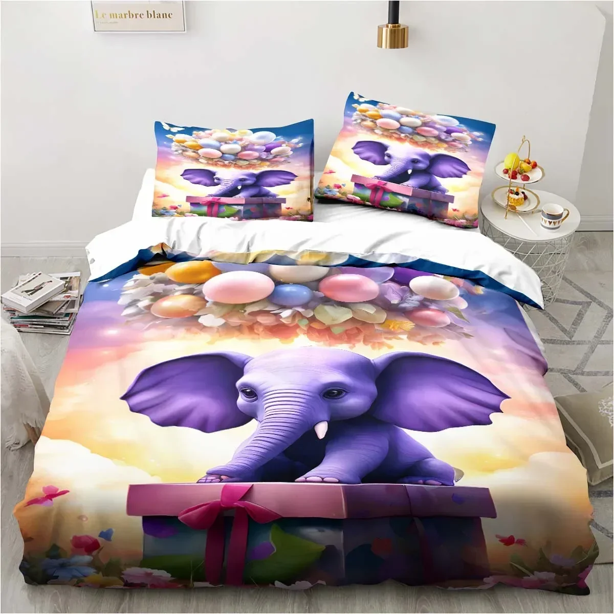 

Small War elephant pattern bedding, bedroom quilt pillowcase three-piece set, beautiful bedroom quilt pillowcase, Christmas gift