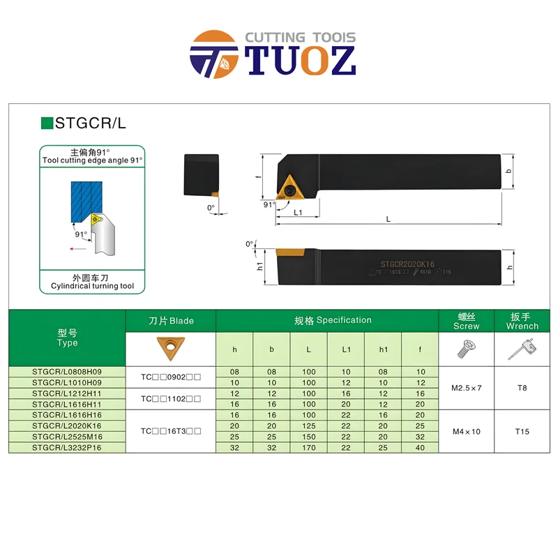 TUOZ STGCR STGCL 91 Degrees External Turning Tool 1212H11 1616H11 2020K16 2525M16 Cnc Holder Lathe Cutter Shank TCMT Inserts view 4