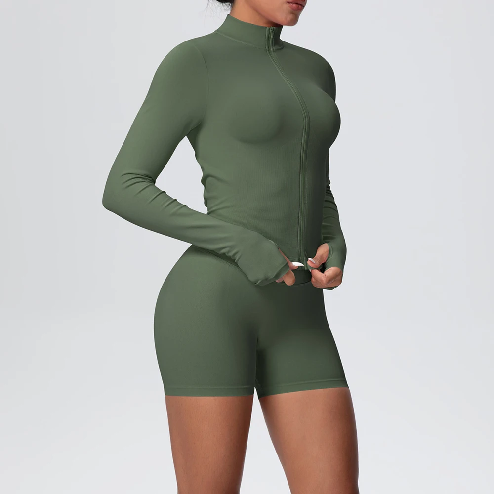 

Спортивная одежда, женский спортивный комплект, бесшовный костюм для йоги, рубашка для фитнеса и йоги на молнии, куртка с длинными рукавами для бега, спортивная одежда, велосипедные шорты