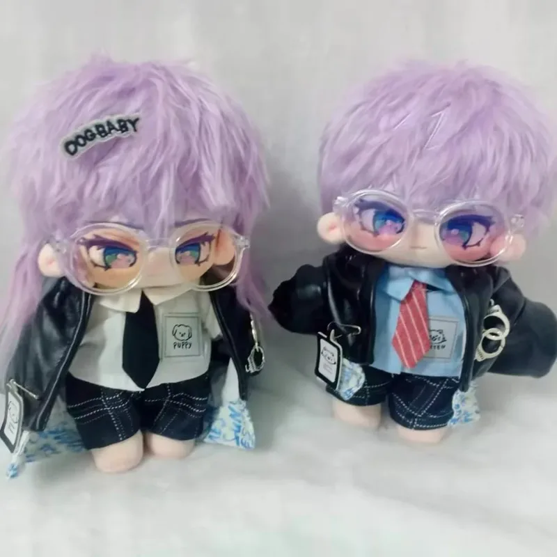 20cm Plush Dolls Clothes Set Of 3 Cool Police Class Doll Jacket Shirt SetkPOP Idol Anime Cosplay Black Outfit Toys Accessories