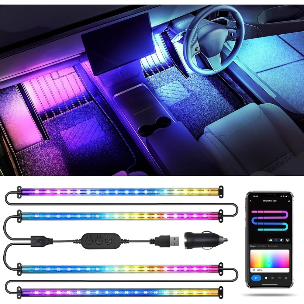 

Автомобильные светодиодные ленты, управление приложением, комплект внешнего освещения 5 в 1 RGB 16 миллионов цветов с оптоволоконным кабелем 236 дюймов, режим музыки insi