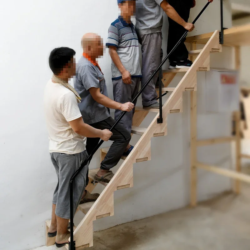 Household solid wood wall folding staircase loft invisible telescopic attic multi-step custom rubber wood Douyin same style