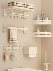 Milky White Towel Rack Punch-Free Bathroom Towel Rack Thickened Fold Storage Rack Toilet Alumimum Storage