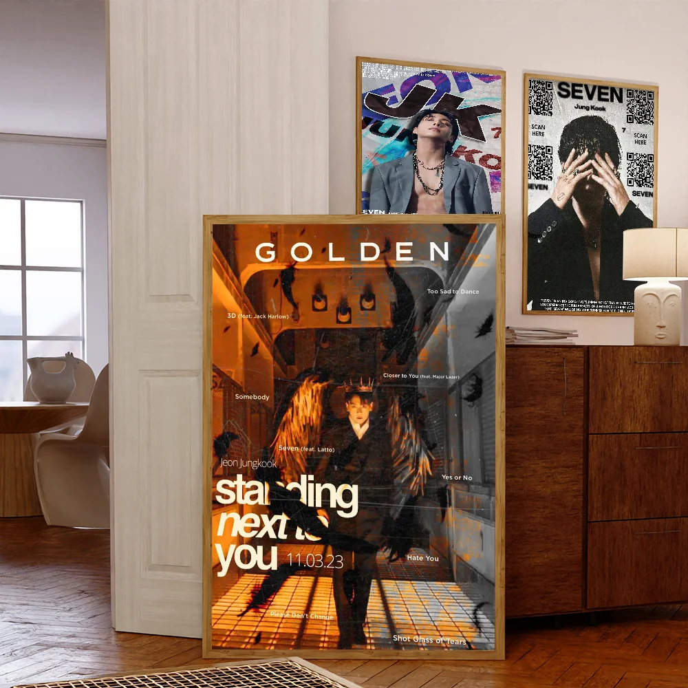 J-JungkookS singer Decorative Movie Sticky Posters Whitepaper Sticker DIY Room Bar Cafe Posters Wall Stickers