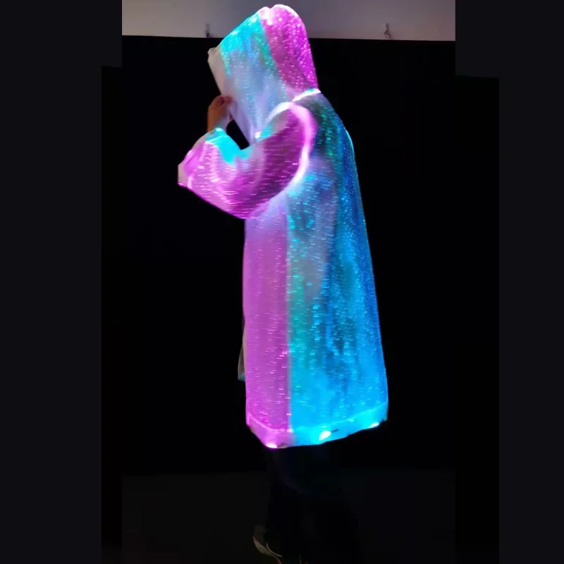 Optical Fiber Light Up Costume Men LED Party Jacket Hoodie Nightclub Stage Performance Rave Outfit Fancy Futuristic Clothing