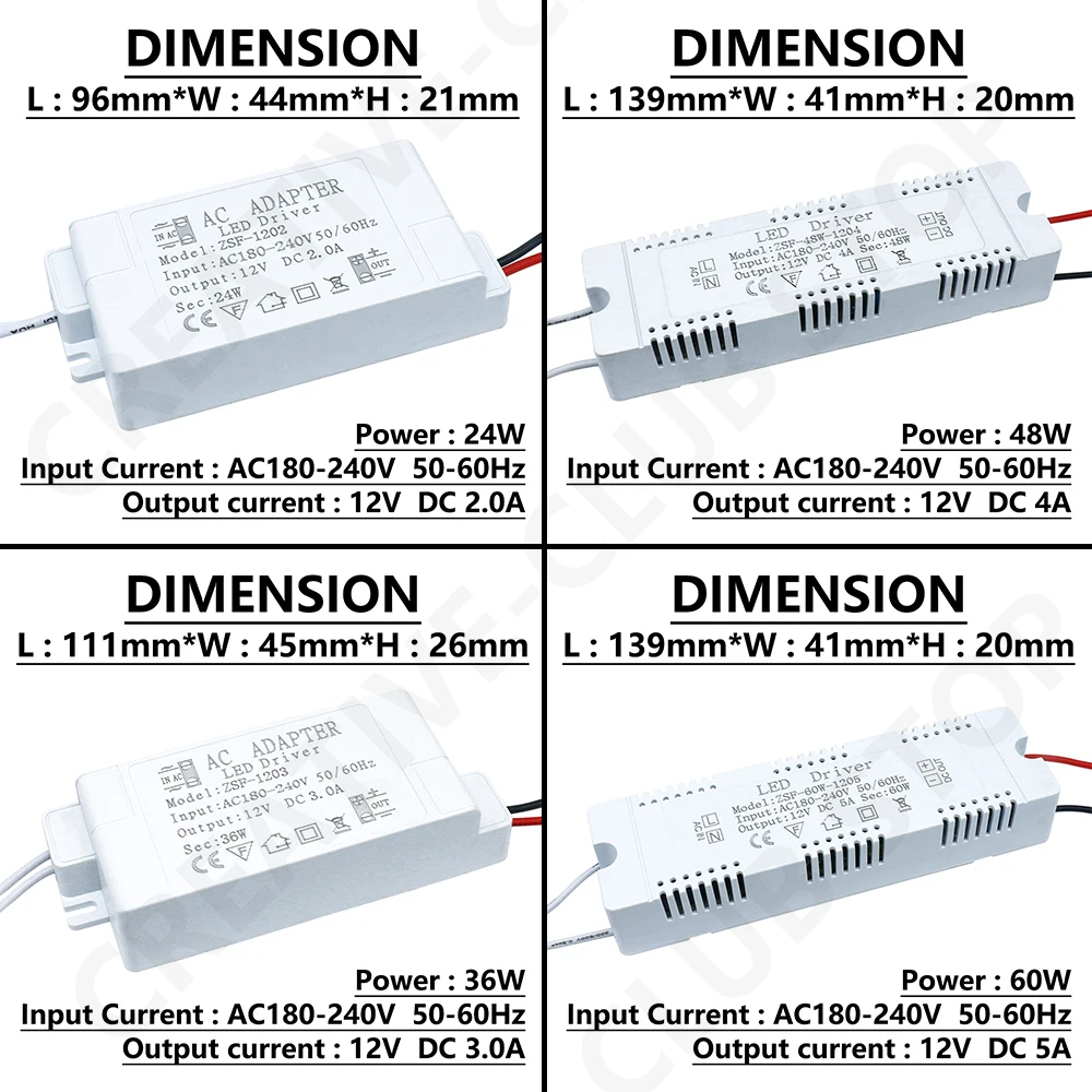 Imagem -04 - Transformador de Iluminação Conduzido do Motorista 6w12w 18w 24 36 48w 60w para a Tira Conduzida Adaptador de Fonte de Alimentação dc 12 Volts Fonte