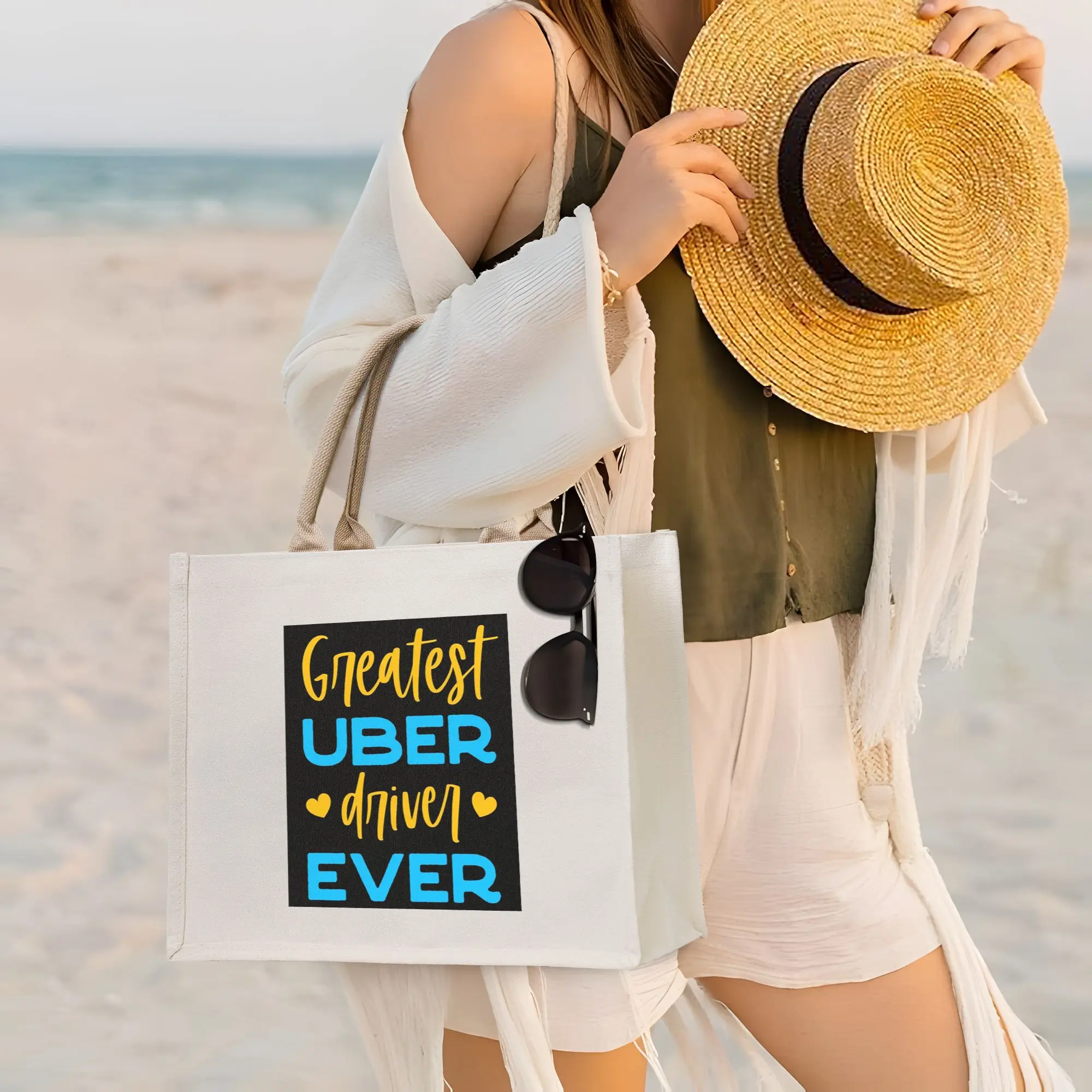 

Сумка-шоппер из холщовой ткани «Лучший водитель Uber Eats» для женщин, сумка через плечо, дорожная сумка