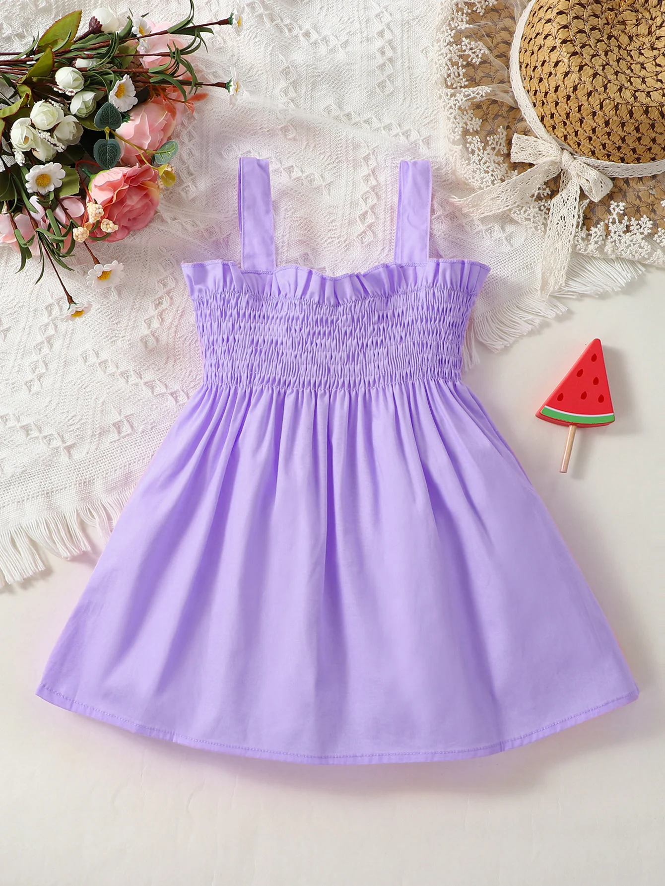 Baby Girl Solid Cute Ladies Style Refreshing Double Bow Strap Wrap Casual Dress