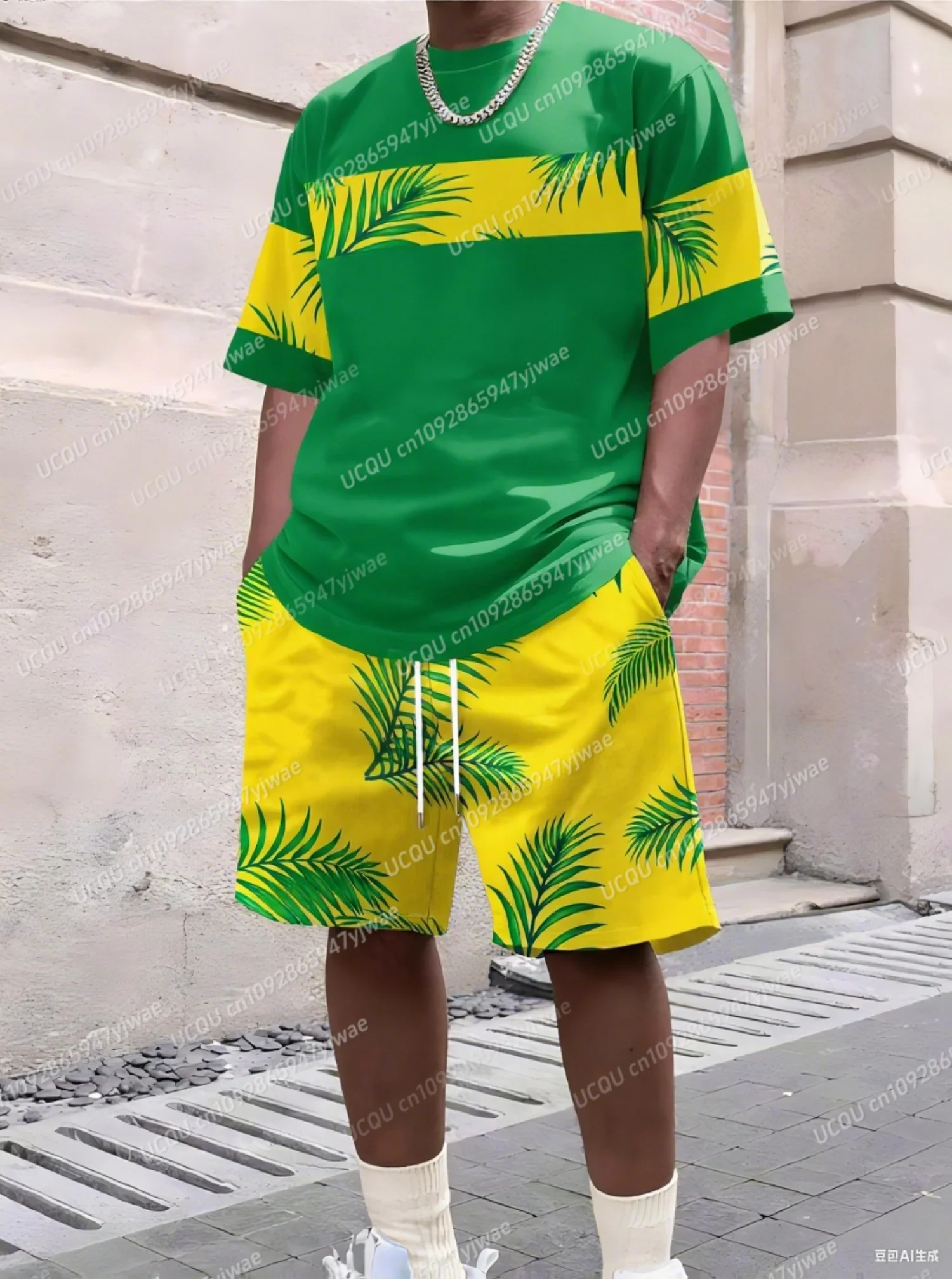 

2025 Summer Hawaiian Coconut Tree Print Men's Tracksuit 2 Pieces Set Casual Sport T-Shirt Shorts Set Men's Jogging Men Clothes