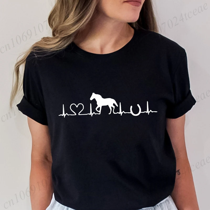 New Fashion Men Women T Shirt Horse Heartbeat Design Adults Children's Clothing Fashion Harajuku Horse Lover Tee T-Shirt Gifts