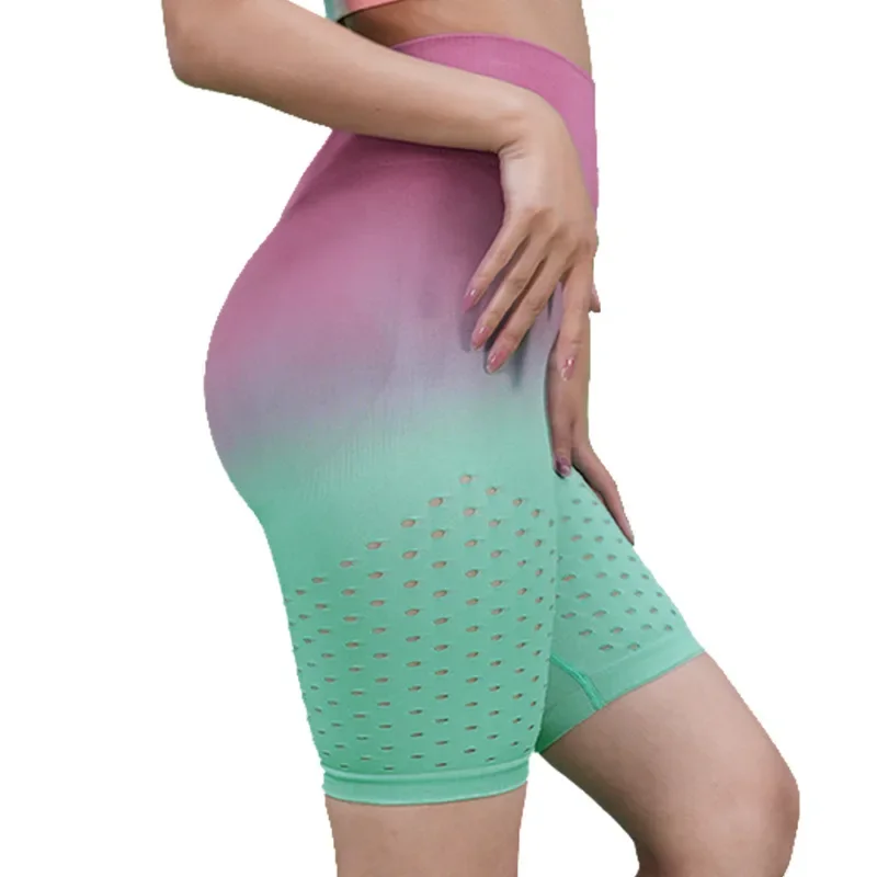

New Art Tie Dye Drip Dye Hanging Dye Gradient Hollow Out Yoga Shorts High Waist and Hip Lift Shaping Fitness Pants for Women