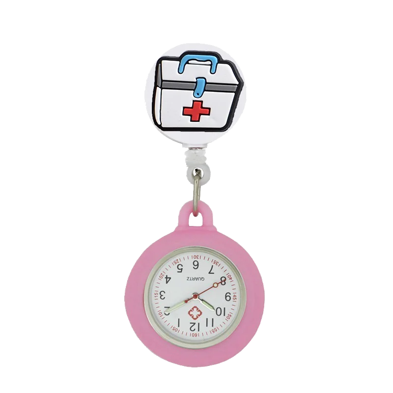 YiJia Nurse Pocket Watch Cartoon Medical Box Retractable Badge Reel  Dentist Reloj with Silicone Case