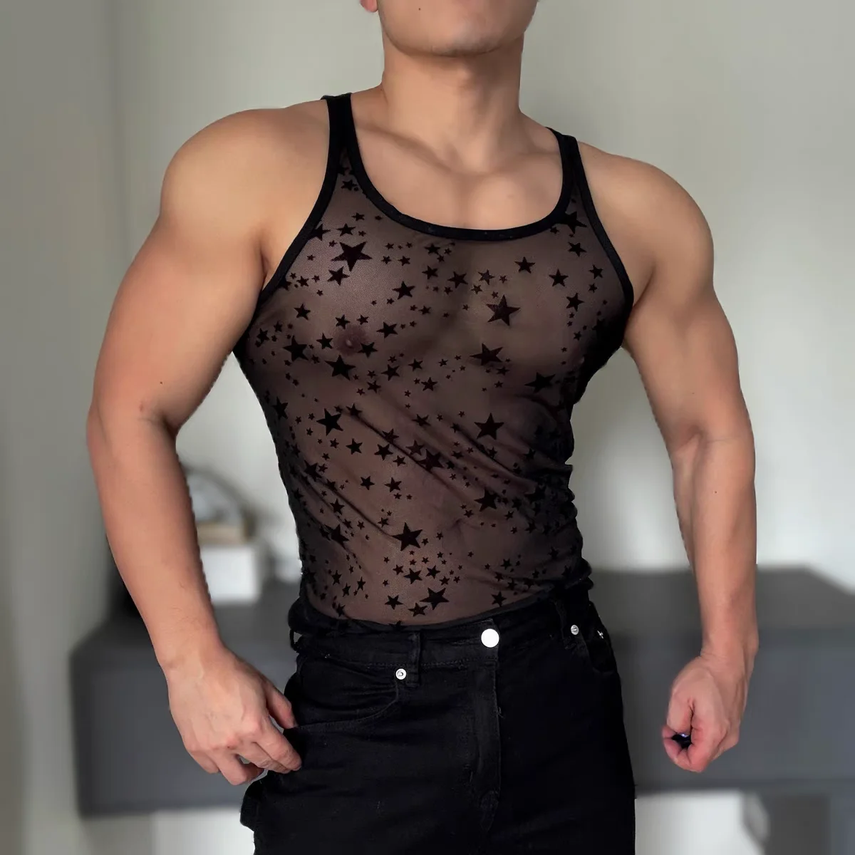 

New Sexy Tank tops Men muscle Tight Fitness Bar party Stage Show Gogo costumes