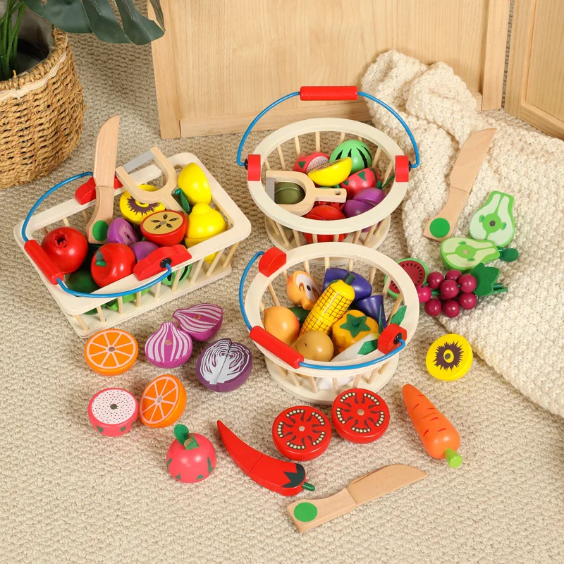 Nieuwe collectie houten speelvoedselset - snijspeelgoed voor fruit en groenten, fantasiekeukenset voor kinderen, educatief cadeau voor vroeg leren