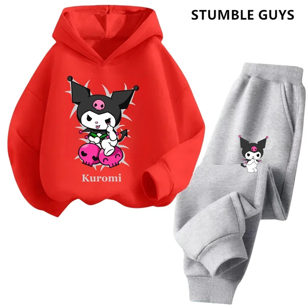 Hello Kitty Kuromi Cartoon Boys and Girls 3-14 Years Old Kawaii Street Casual Sweatshirt Children's Outdoor Sports Hoodie Set