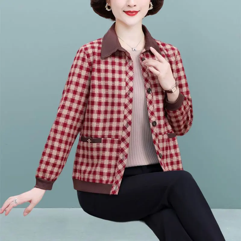 

Autumn New Women Clothes Coats Fashion Houndstooth Turn-down Collar Jackets Ladies Office Lady Plaid Long Sleeve Cardigan Tops