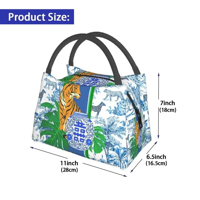 Tiger Chinoiserie Ginger Jar Insulated Lunch Bag for Camping Travel Porcelain Resuable Thermal Cooler  Box Women image 3