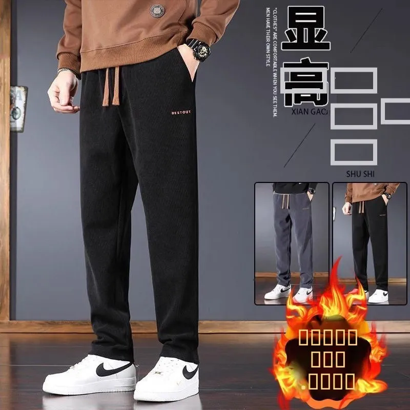 

Men's Fce Lined Corduroy Sports Casual Pants Autumn Winter Wear Resistant Dir Proof for Work Straight Leg Sweatpants
