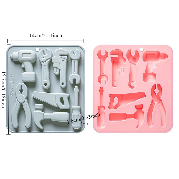 8-hole Hardware Tool Theme Silicone Mold 3d Hammer Wrench Fondant Candy Chocolate Mould Epoxy Decorative Resin Mold Cake Decor