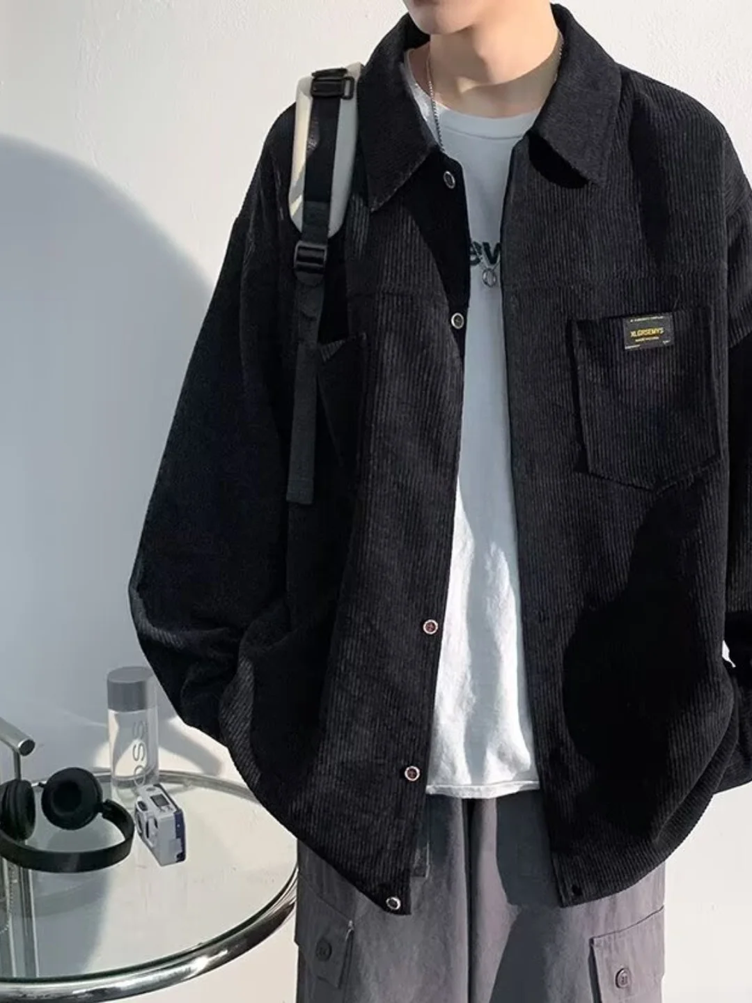 

Large Size Corduroy Shirt Set for Teens And Students Casual Style Long Sleeve Breathable Polyester Spring Autumn Wear