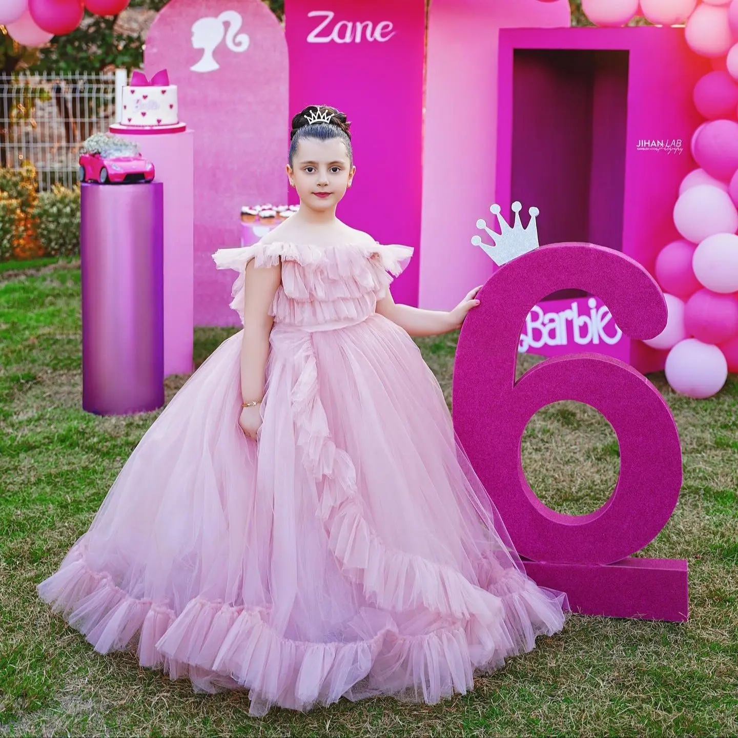 Vestido de baile de tul rosa para niñas, vestidos de fiesta de cumpleaños sin hombros, vestidos de flores para niñas, vestidos de boda con volantes para niños, vestidos de desfile