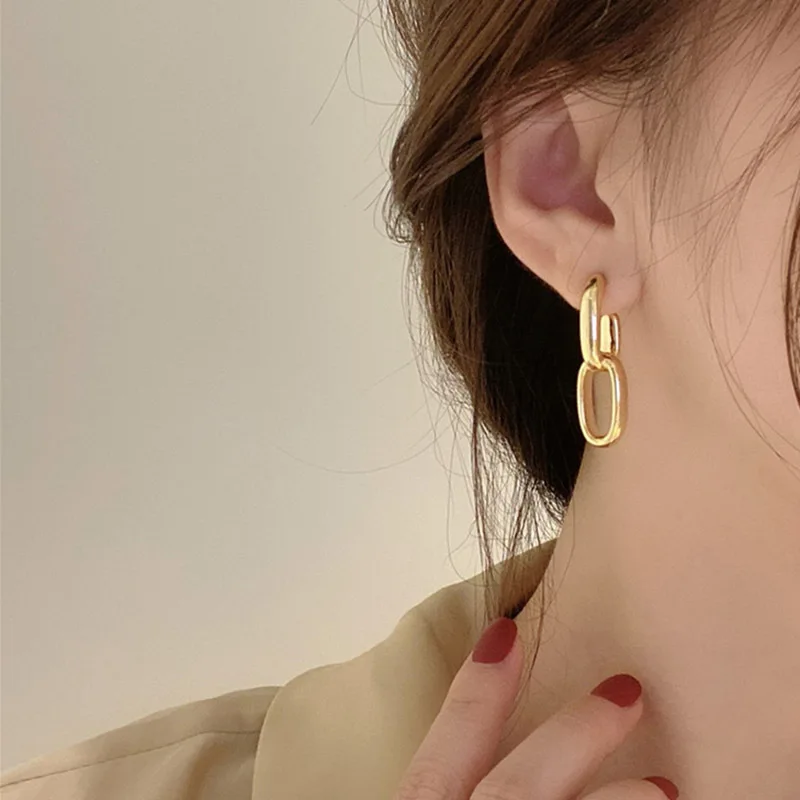 Flashbuy Simple Gold Color Drop Earrings for Women Statement Metal Geometric Earrings Fashion Jewelry Gift