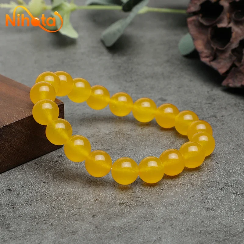 Genuine Yellow Quartzite Bracelets Jewelry Gift For Men Magnetic Health Protection Women Jewelry Handmade Healing 6/8/10/12mm