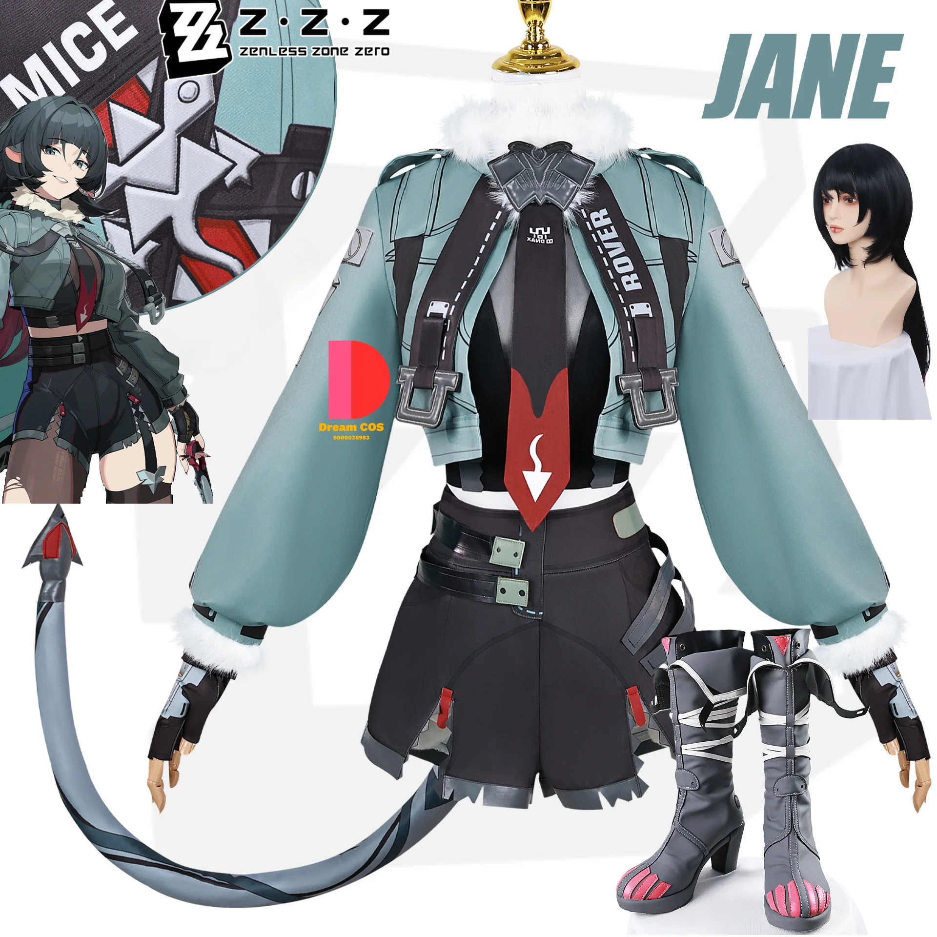 

Zenless Zone Zero Hot Jane Doe Cosplay Costume Cos Wig Set with Tail Game Anime Party Uniform Hallowen Play Role Clothes