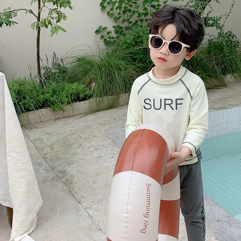 Kids Swimwear Sets Baby Boys Long Sleeve Quick-Dry Letter Print Top + Swimming Trunks Surfing Suit Toddler Bathing Suit