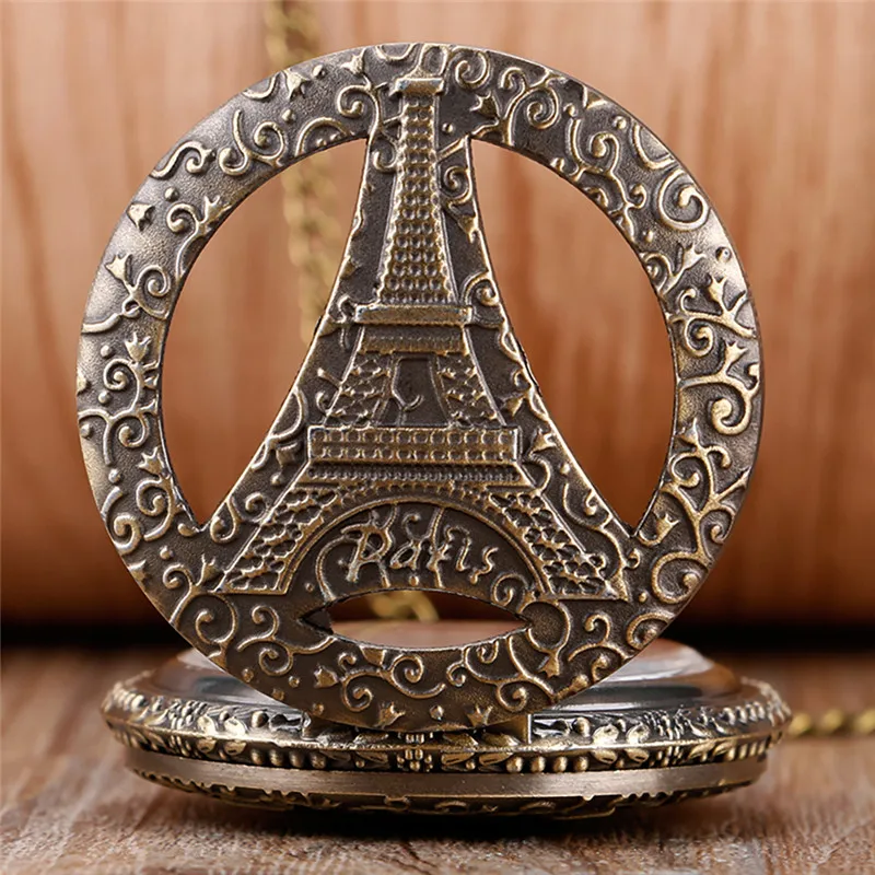 Antico Hollow Out torre Eiffel orologio da tasca al quarzo Unisex maglione catena collezione Souvenir orologio regalo per uomo donna Souvenir