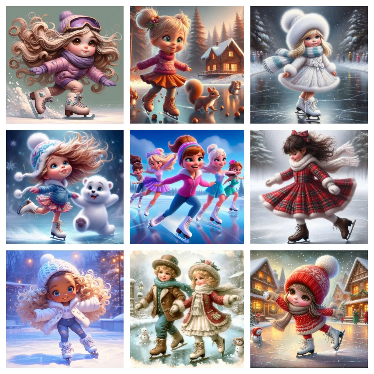 

Little Girl Skating 5D Diamond Painting Cartoon Girls and Boys Mural DIY Diamond Embroidery Mosaic Home Wall Decor Kids Gift
