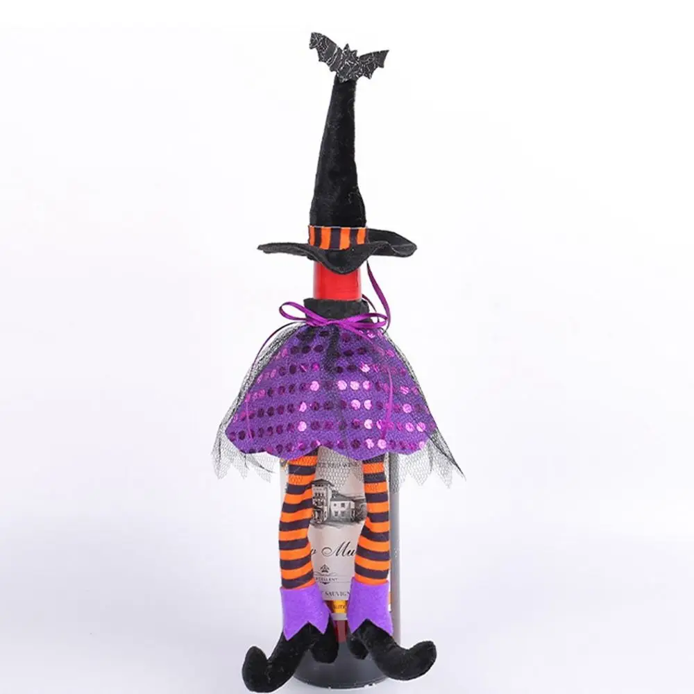 Fashion Polyester Halloween Wine Bottle Cover Reusable Witch Wine Bottle Coat Table Decor Bottle Dust Cover Halloween