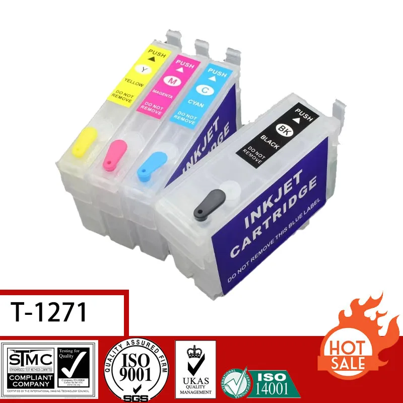 Cartucho de tinta recargable vacío Compatible para Epson T1271-T1274 1271 con chip de reinicio automático para EPSON Workforce 630/633/635