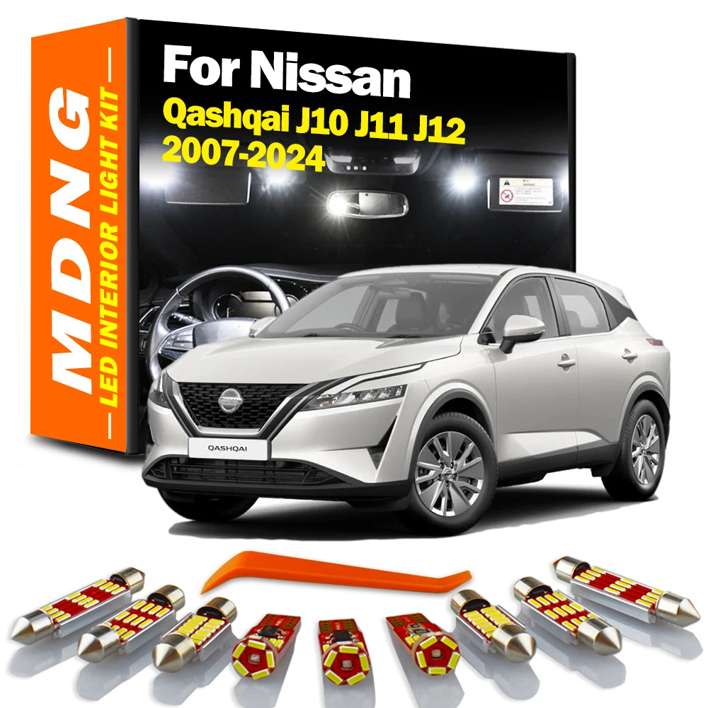 MDNG LED Interior Map Light Kit For Nissan Qashqai J10 J11 J12 2007-2018 2019 2020 2021 2022 2023 2024 Reading Number Plate Bulb