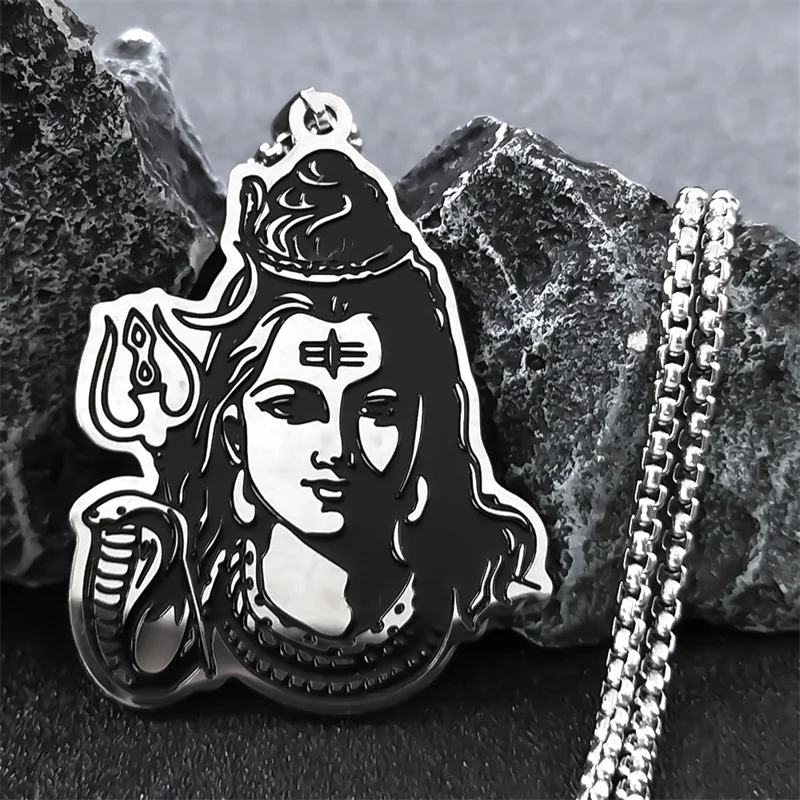 Black Enamel Stainless Steel Shiva Parvati Ganesha Indian Art Hindu God Figure Religious Necklaces Pendants Jewelry N3224S02